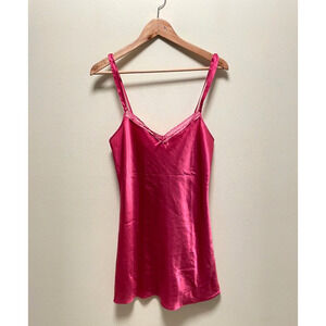 Vintage Womens Slip Dress Size Small Fuschia Satin Lace Lingerie Romantic 90s